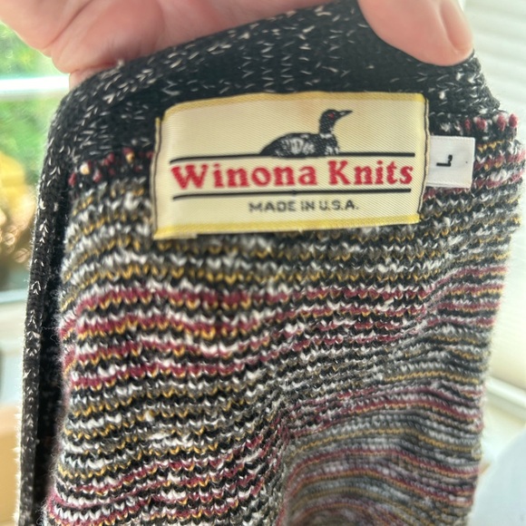 Vintage Winona Knits 80’s retro cardigan black burgundy Made in USA size large - Picture 7 of 8